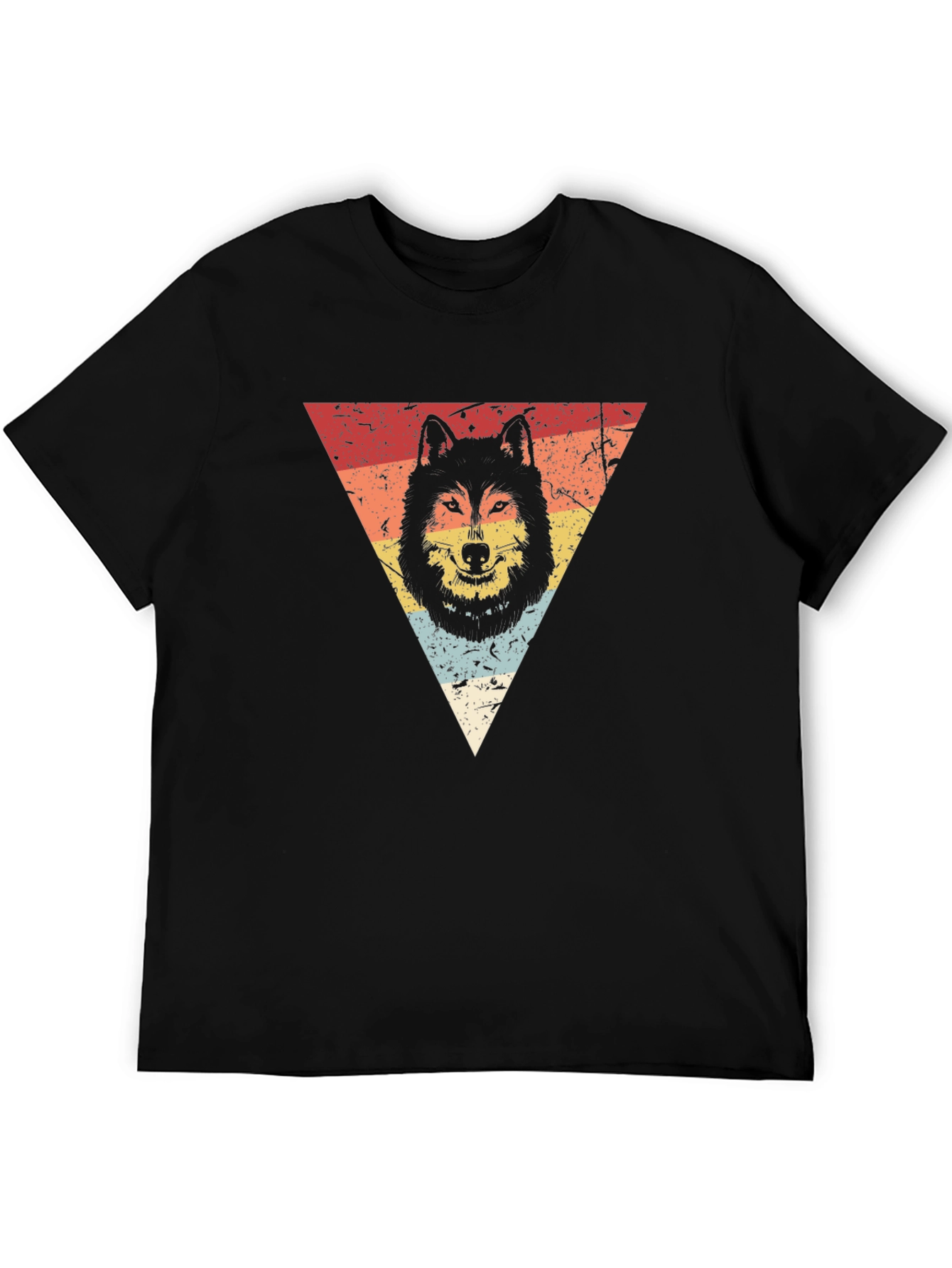 Retro Wolf Triangle Graphic Tee - Black