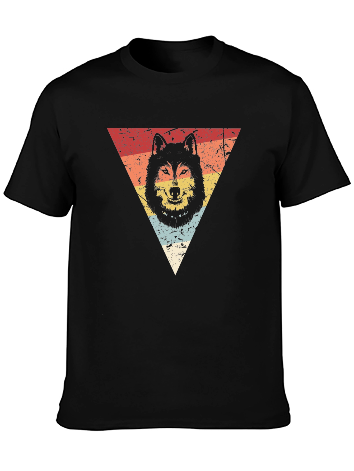 Retro Wolf Triangle Graphic Tee - Black