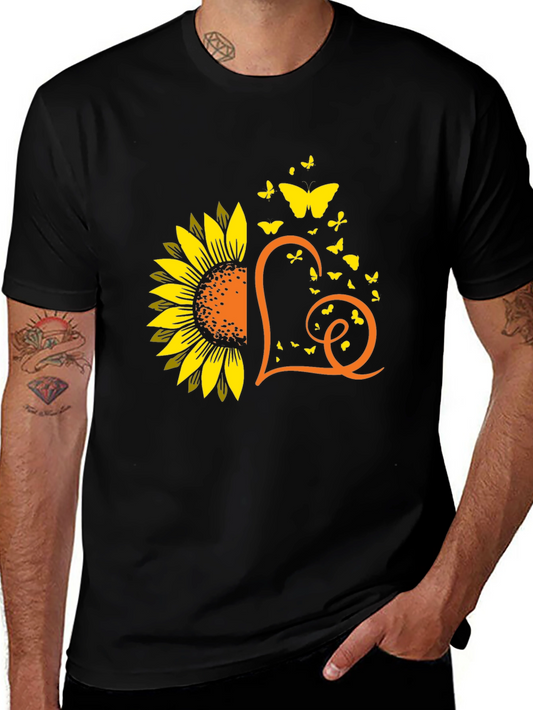 Sunflower Heart Butterfly Graphic Tee - Black