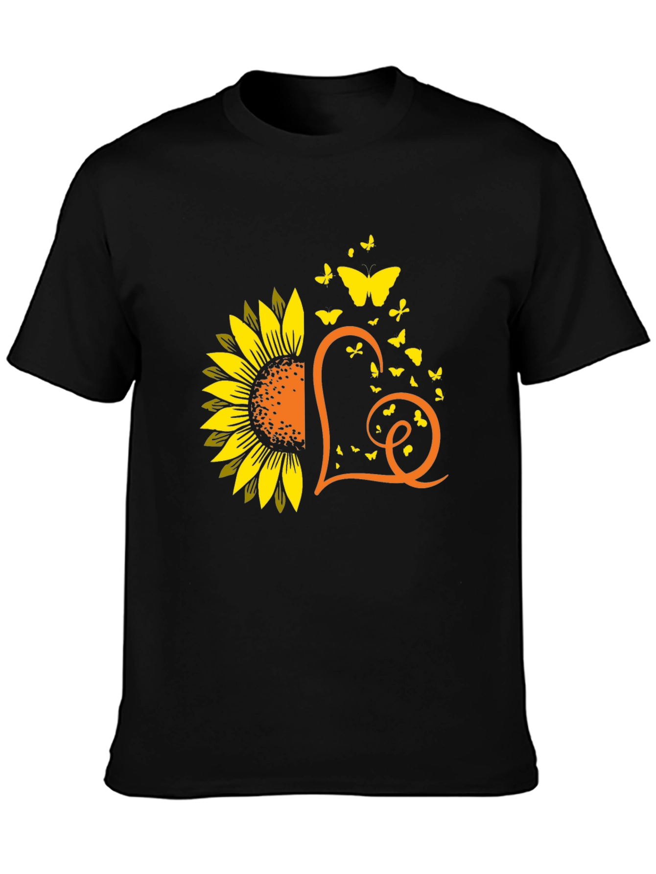 Sunflower Heart Butterfly Graphic Tee - Black