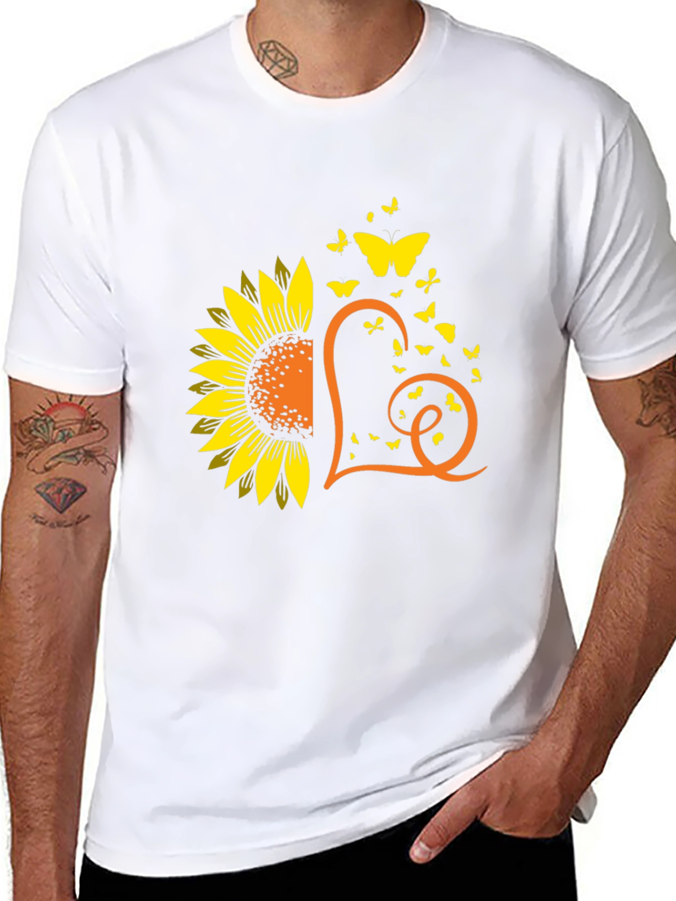 Sunflower Heart Butterfly Graphic Tee - Black