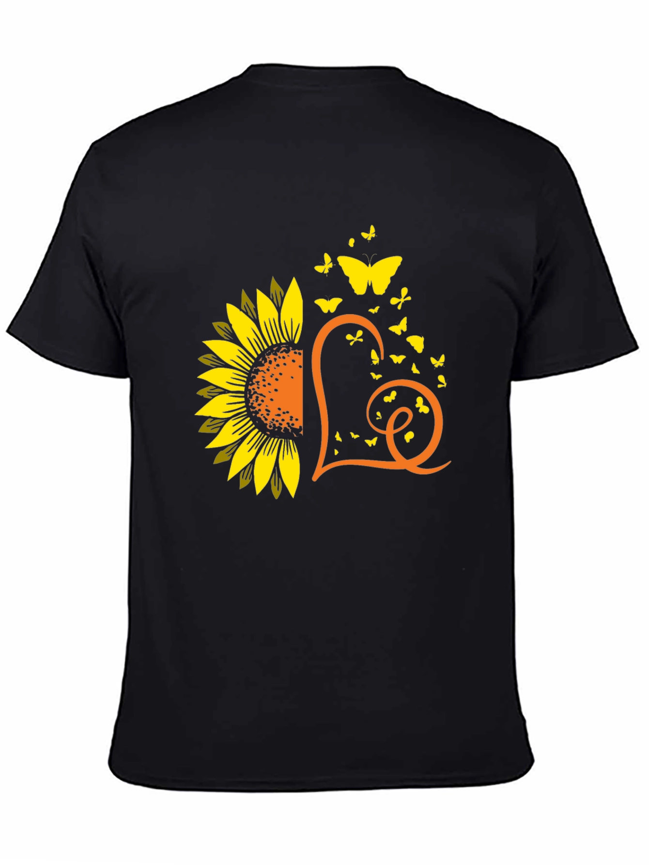 Sunflower Heart Butterfly Graphic Tee - Black