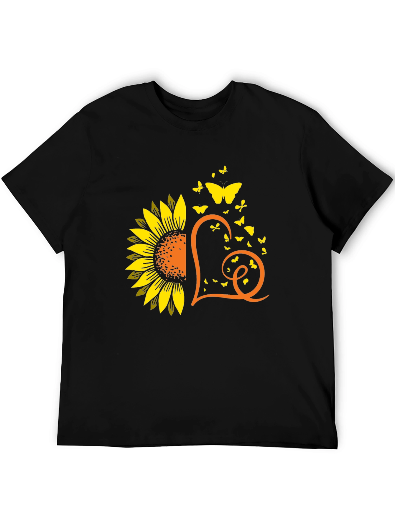 Sunflower Heart Butterfly Graphic Tee - Black