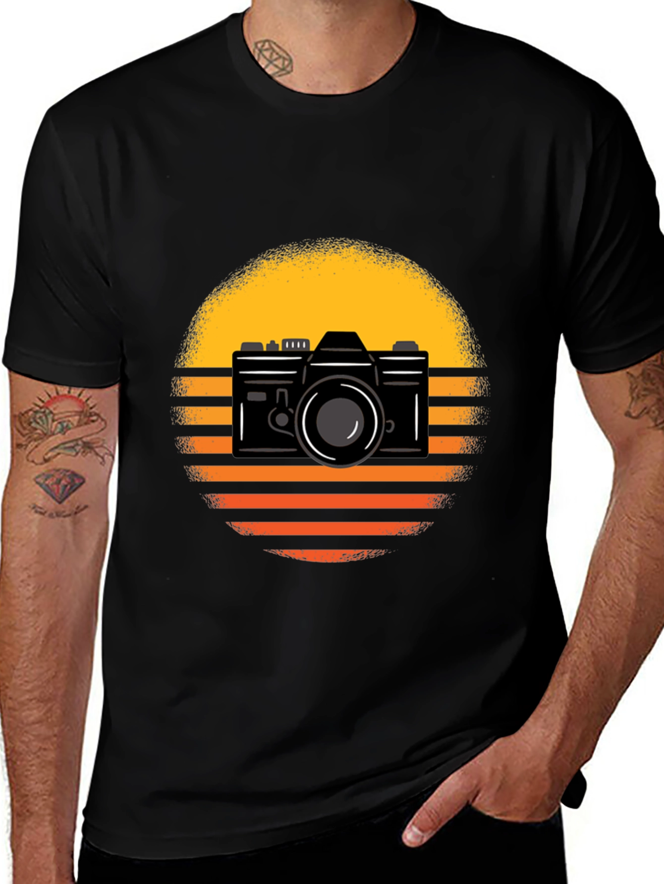 Retro Camera Graphic Tee - Sunset Design