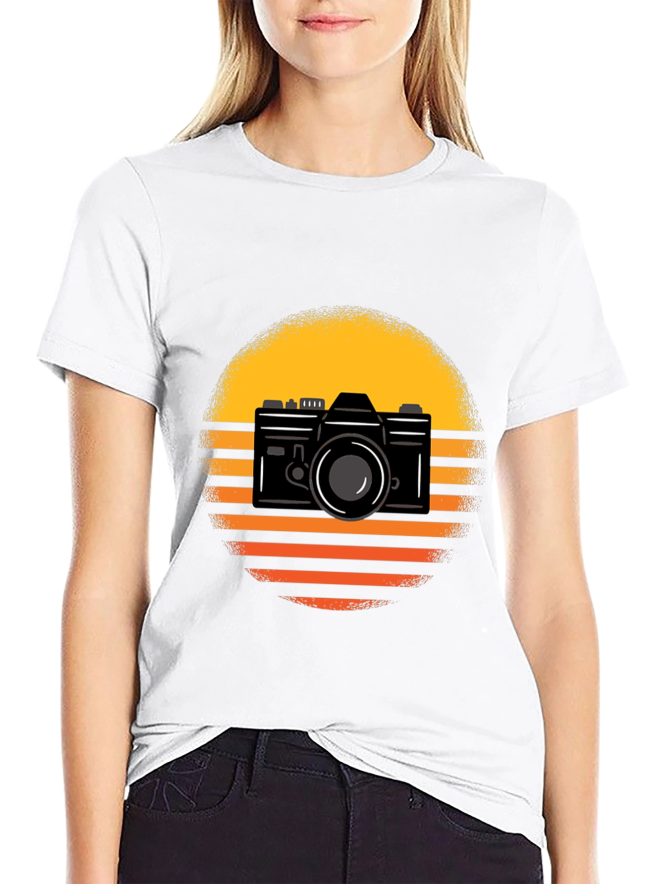 Retro Camera Graphic Tee - Sunset Design