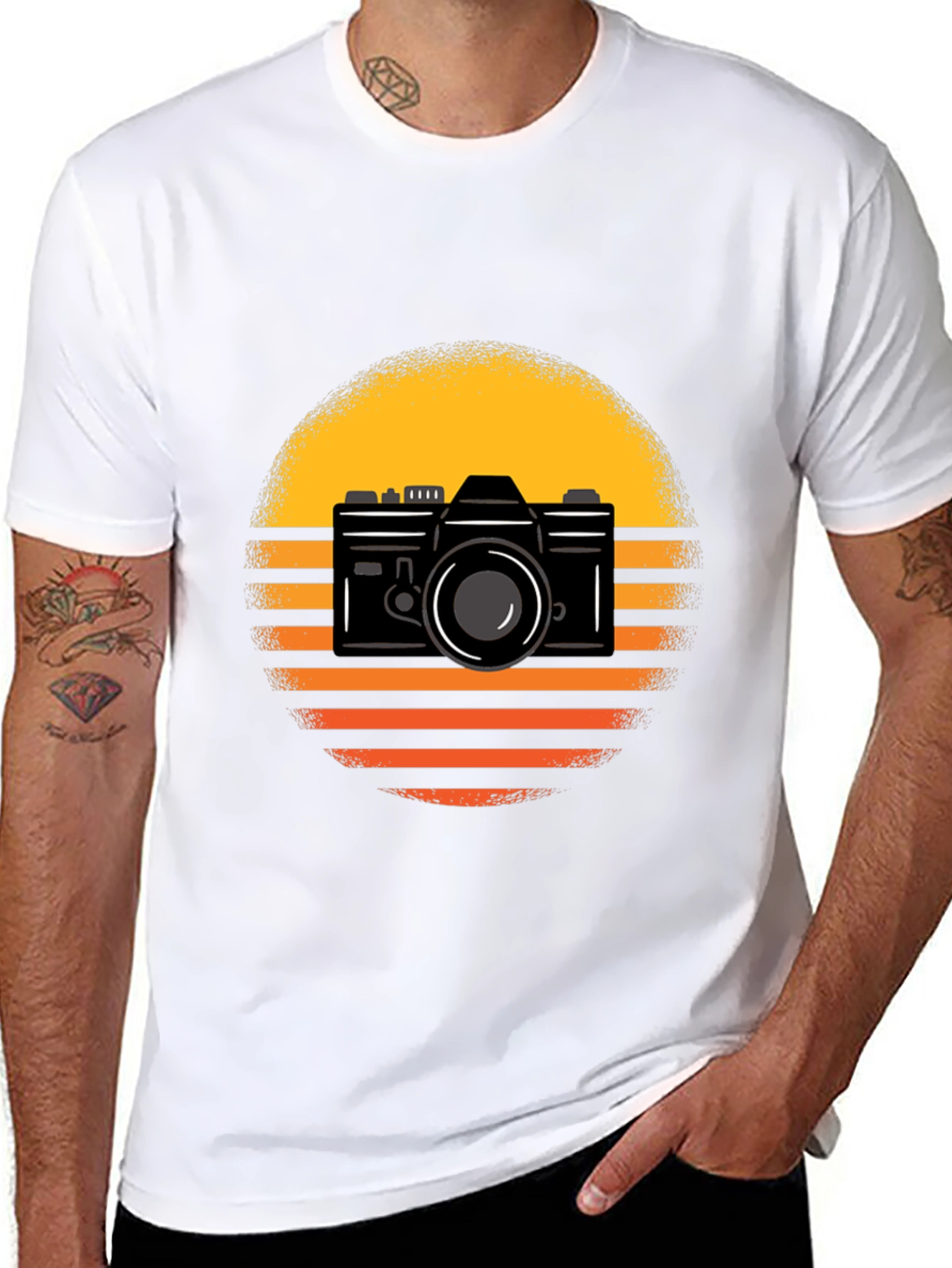 Retro Camera Graphic Tee - Sunset Design