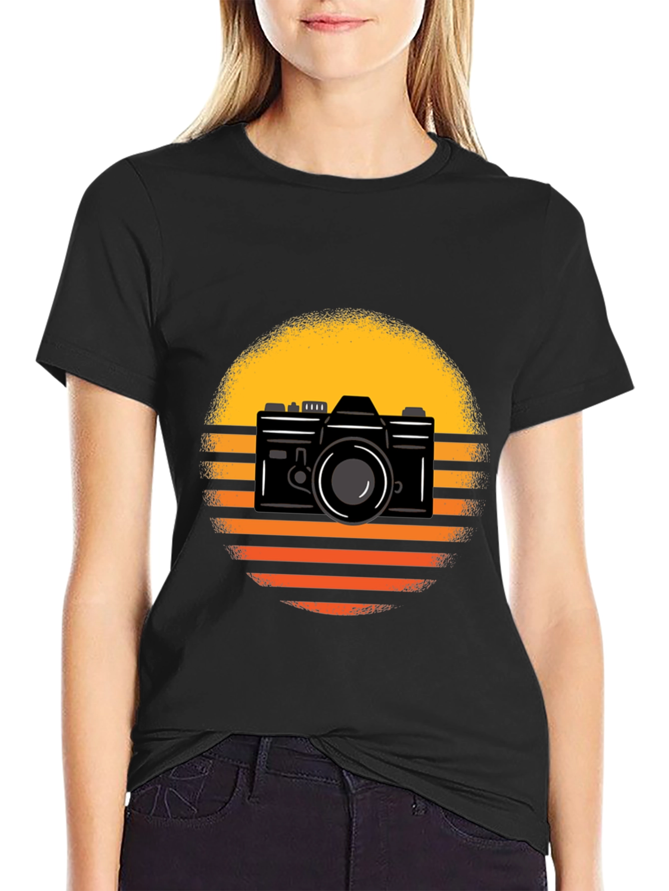 Retro Camera Graphic Tee - Sunset Design