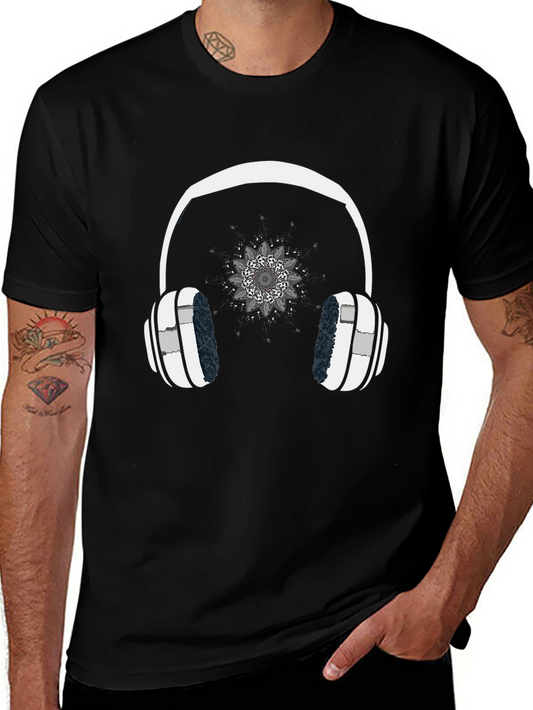 Cool Headphones Graphic Black T-Shirt