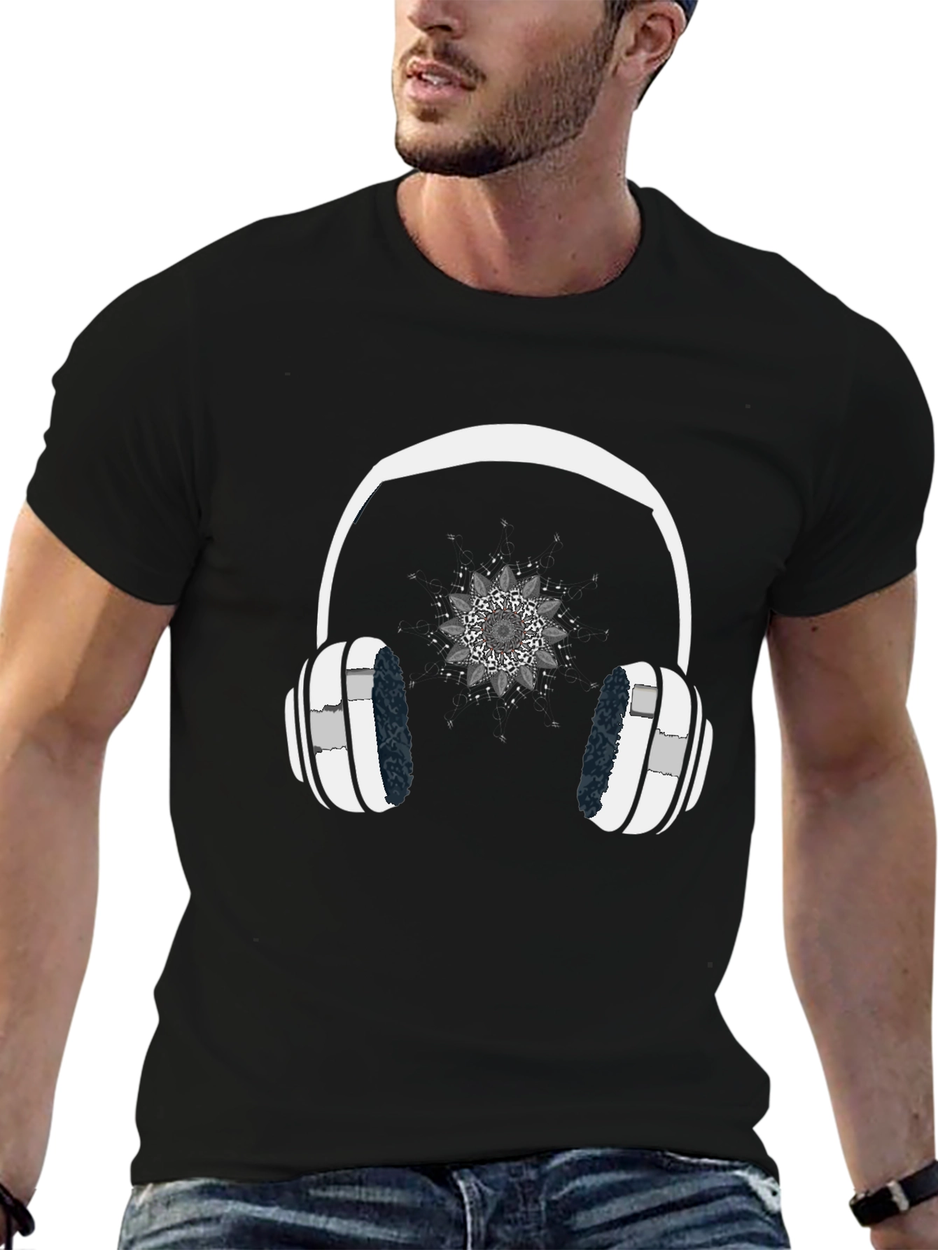 Cool Headphones Graphic Black T-Shirt