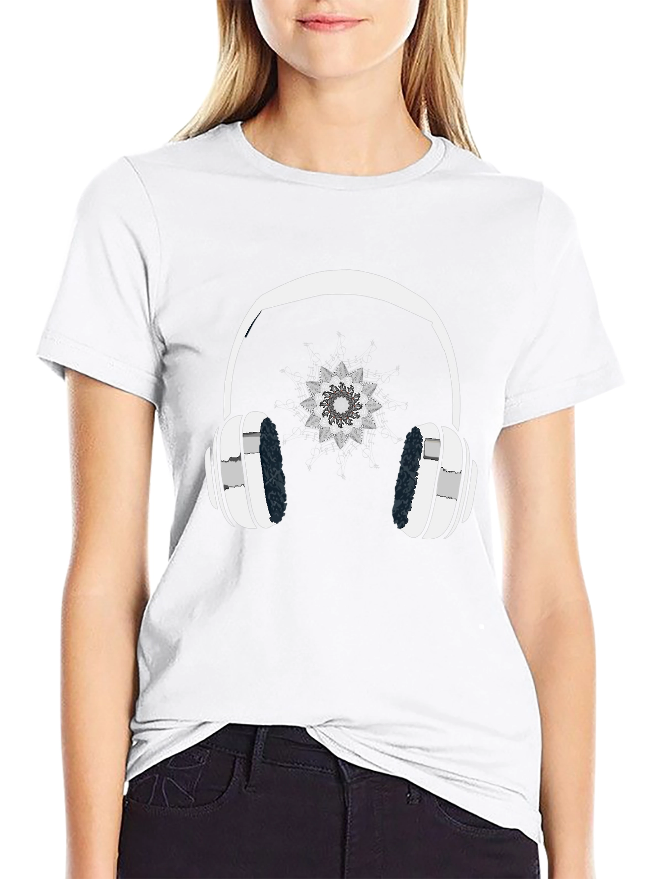 Cool Headphones Graphic Black T-Shirt