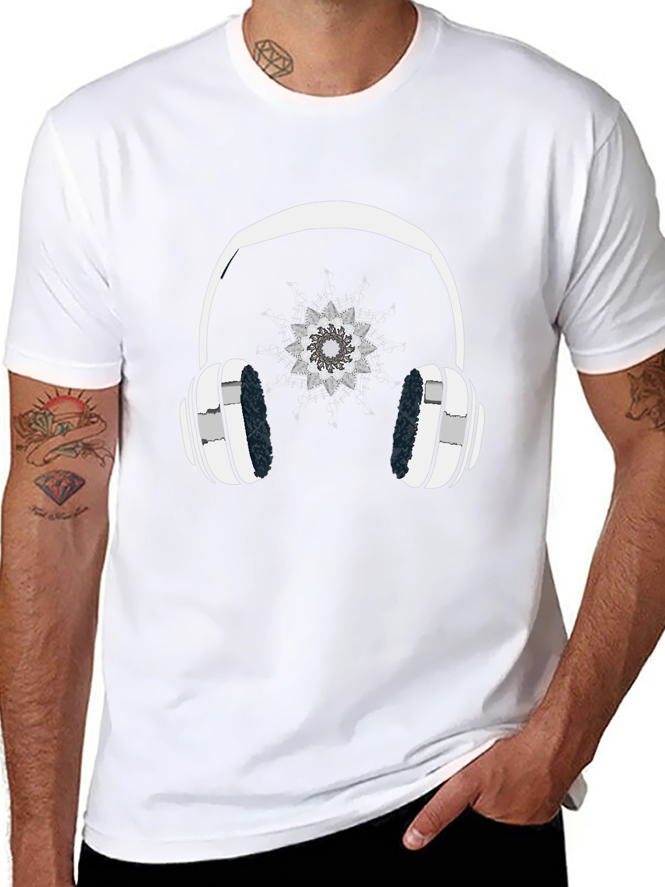 Cool Headphones Graphic Black T-Shirt
