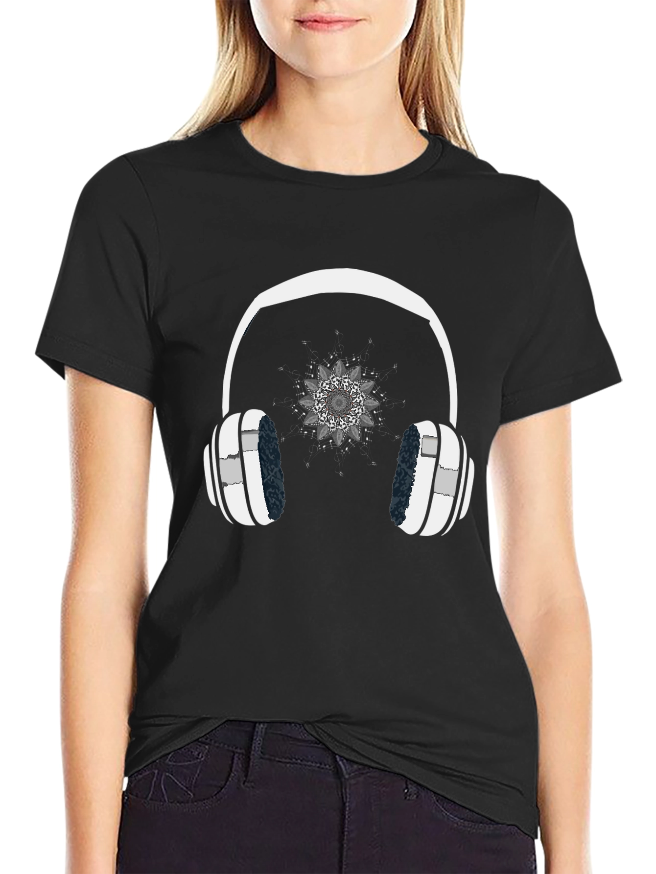 Cool Headphones Graphic Black T-Shirt