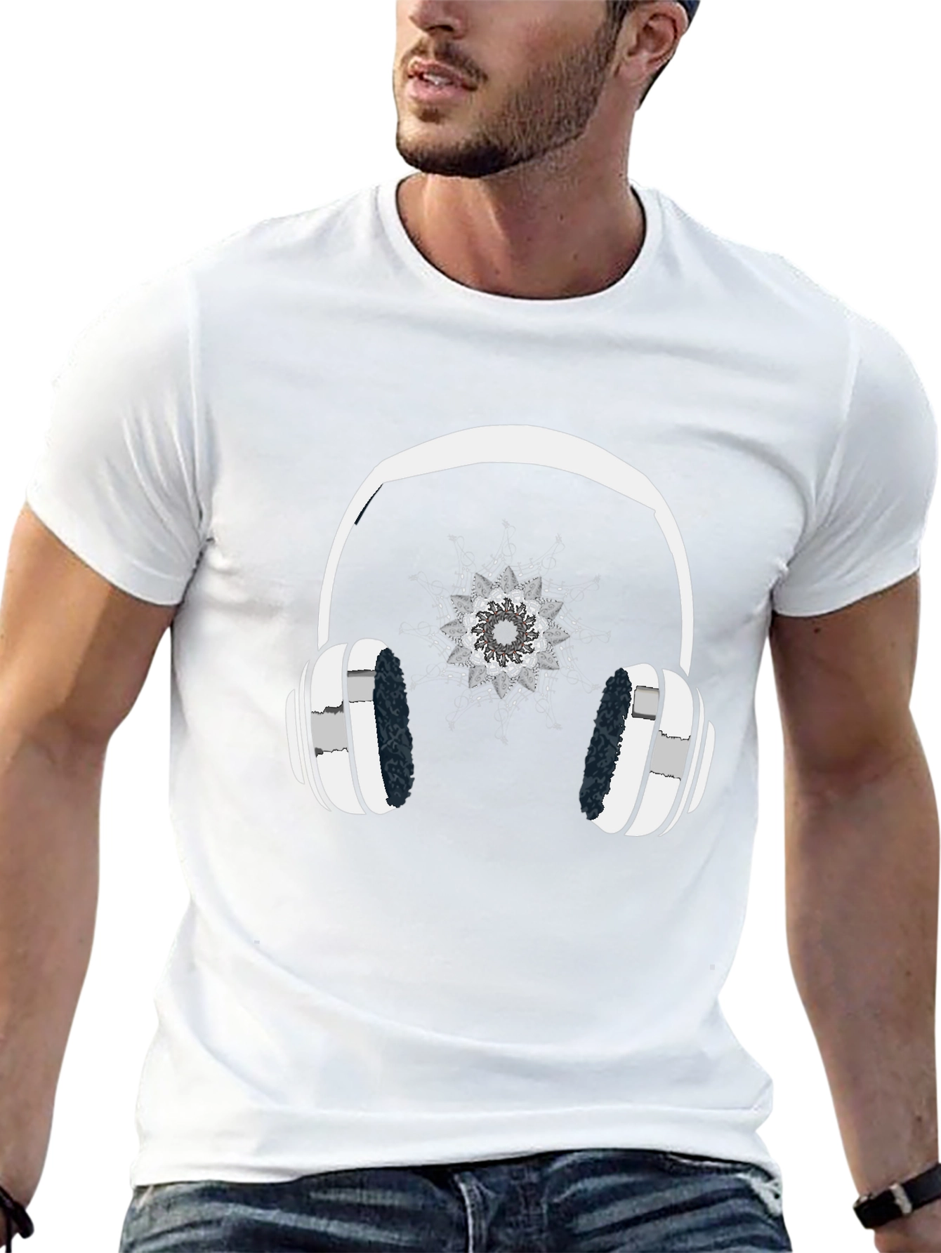 Cool Headphones Graphic Black T-Shirt