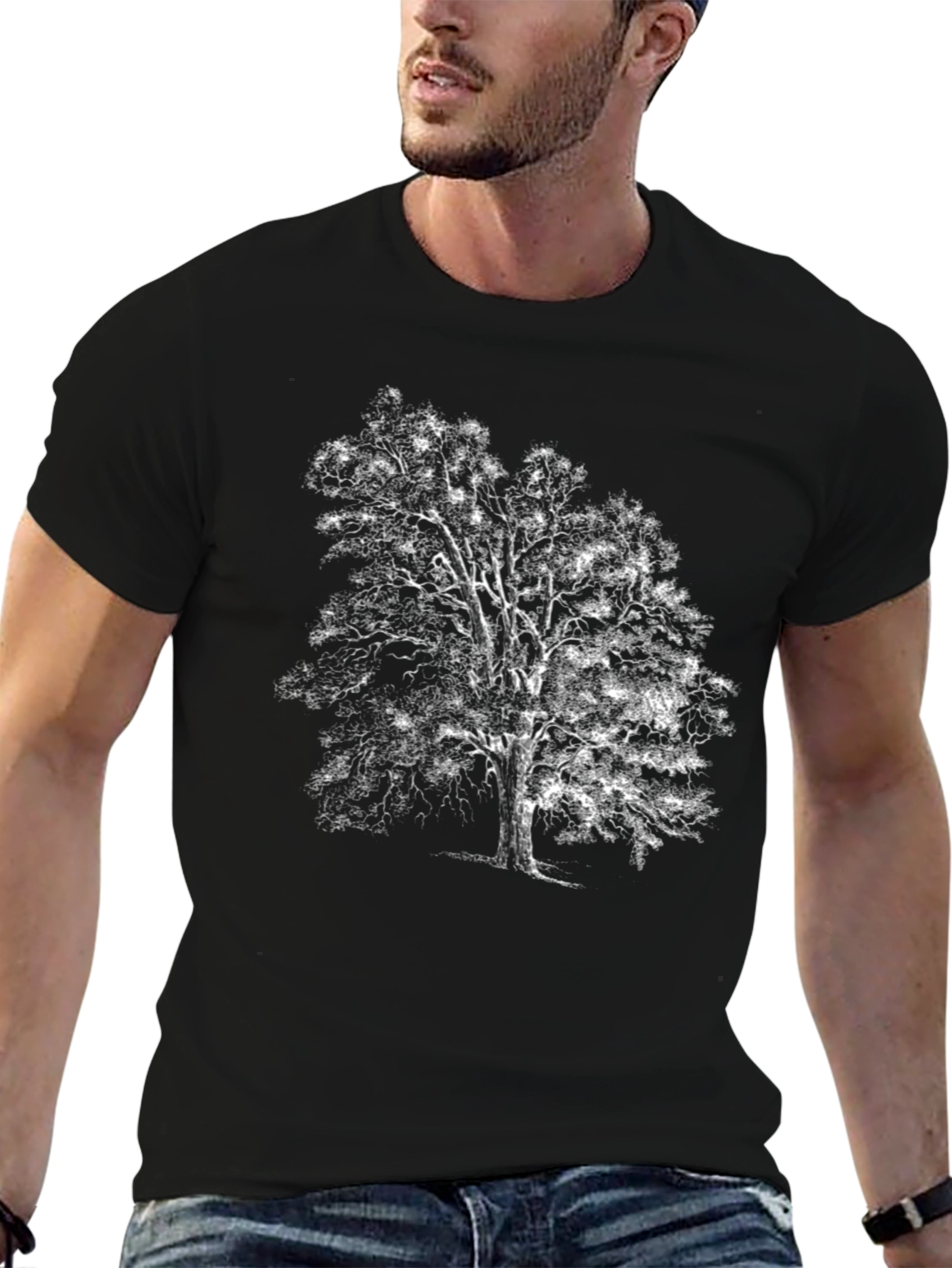 Black T-Shirt with Tree Print
