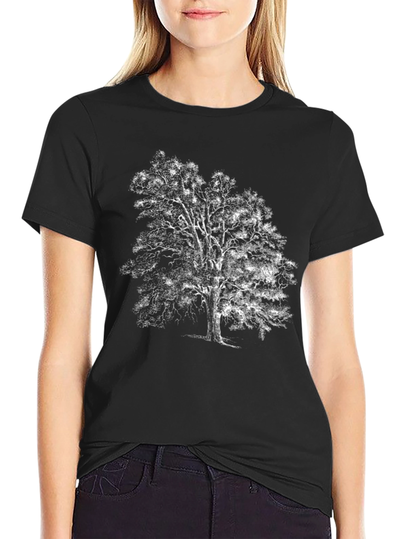 Black T-Shirt with Tree Print