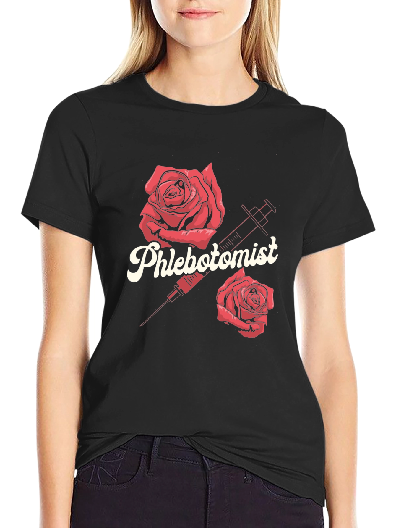 Phlebotomist Rose Syringe Graphic T-Shirt
