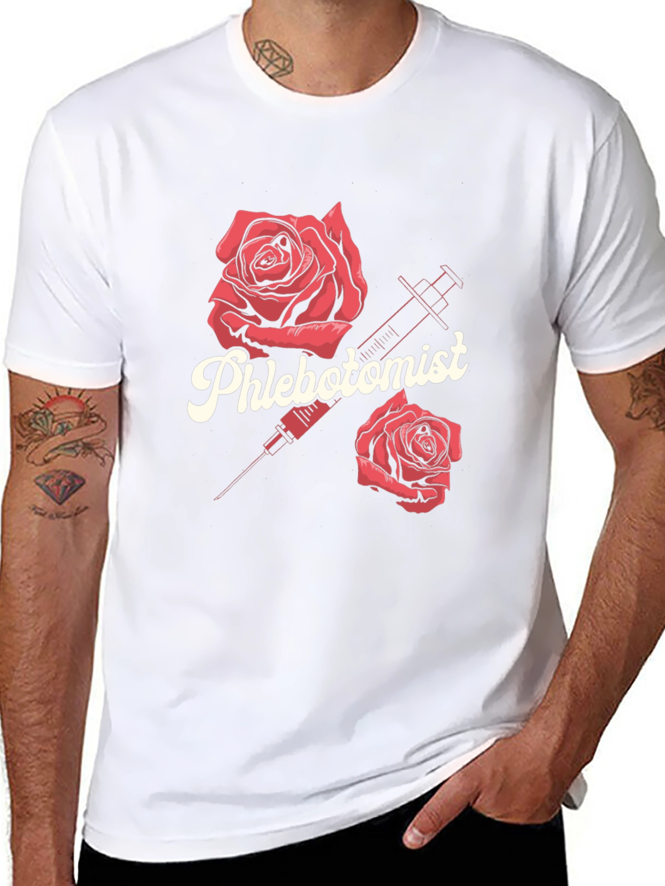 Phlebotomist Rose Syringe Graphic T-Shirt