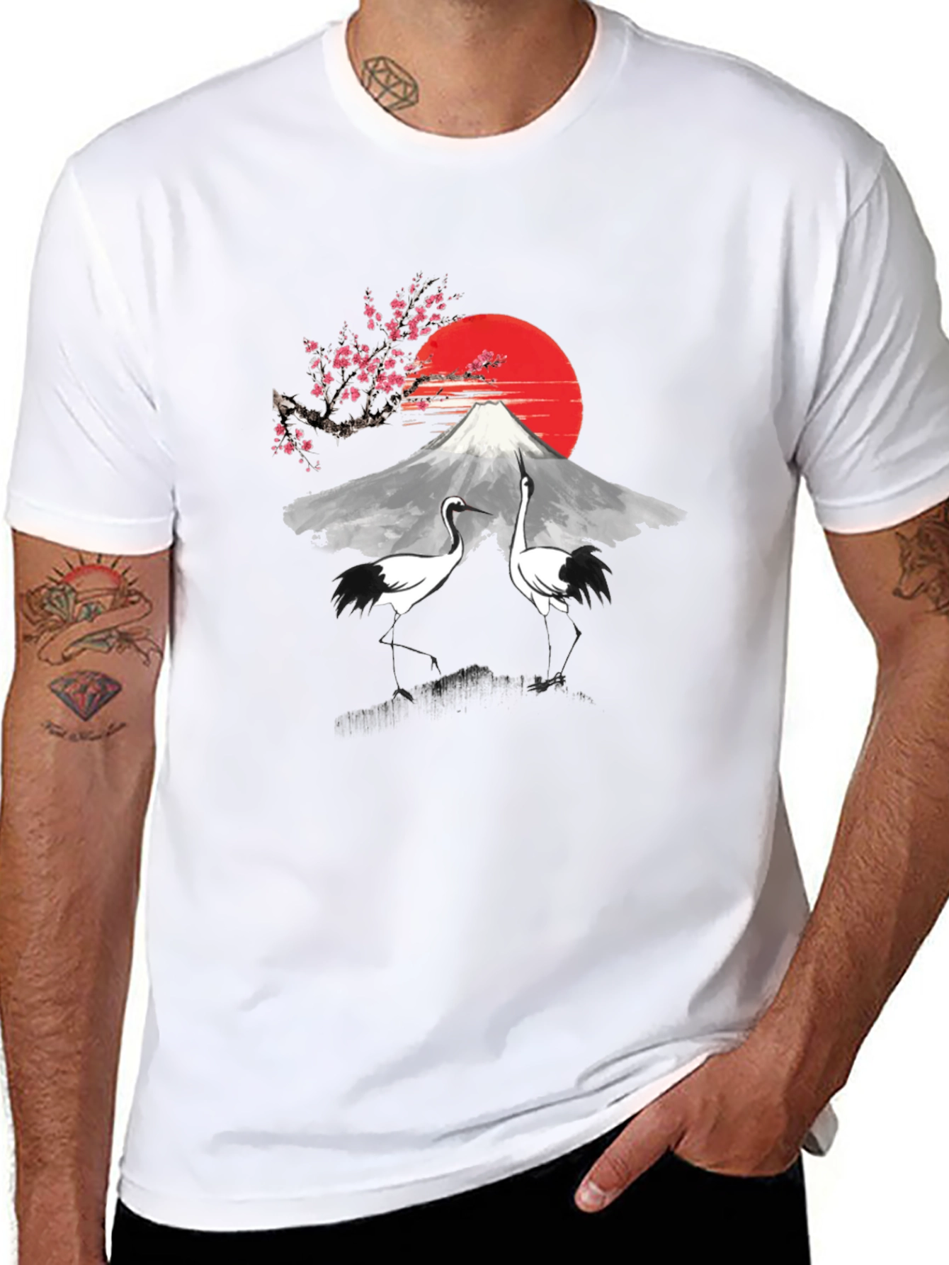 Mount Fuji Crane Graphic Tee