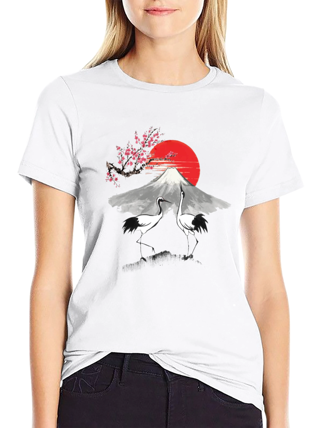 Mount Fuji Crane Graphic Tee