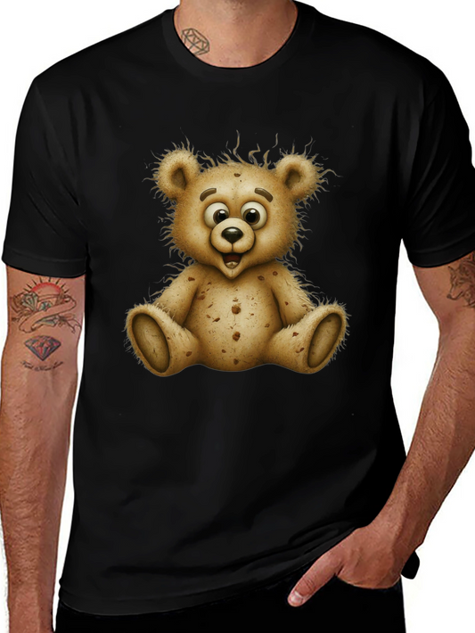 Cute Cartoon Bear Graphic Black T-Shirt