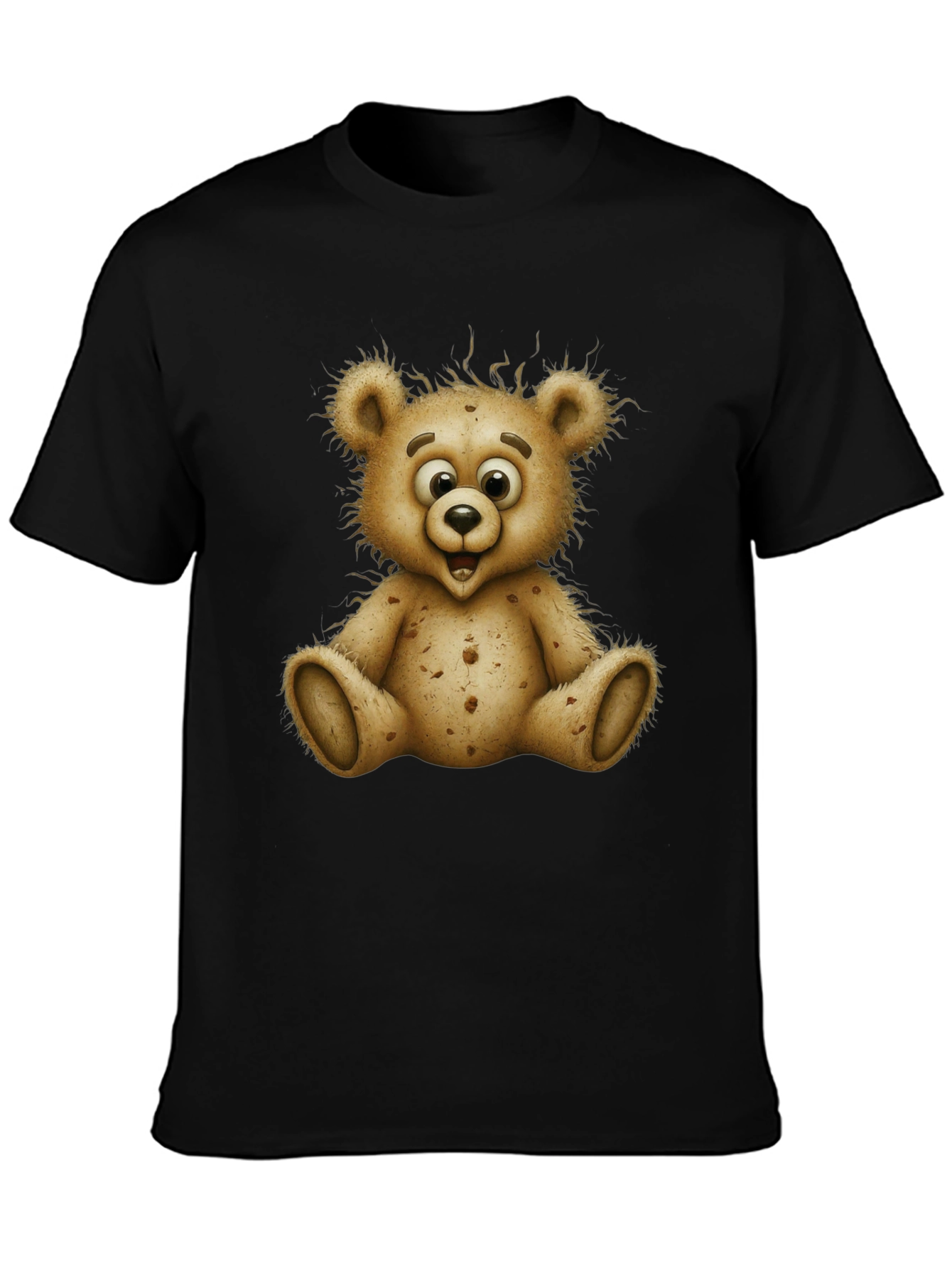 Cute Cartoon Bear Graphic Black T-Shirt