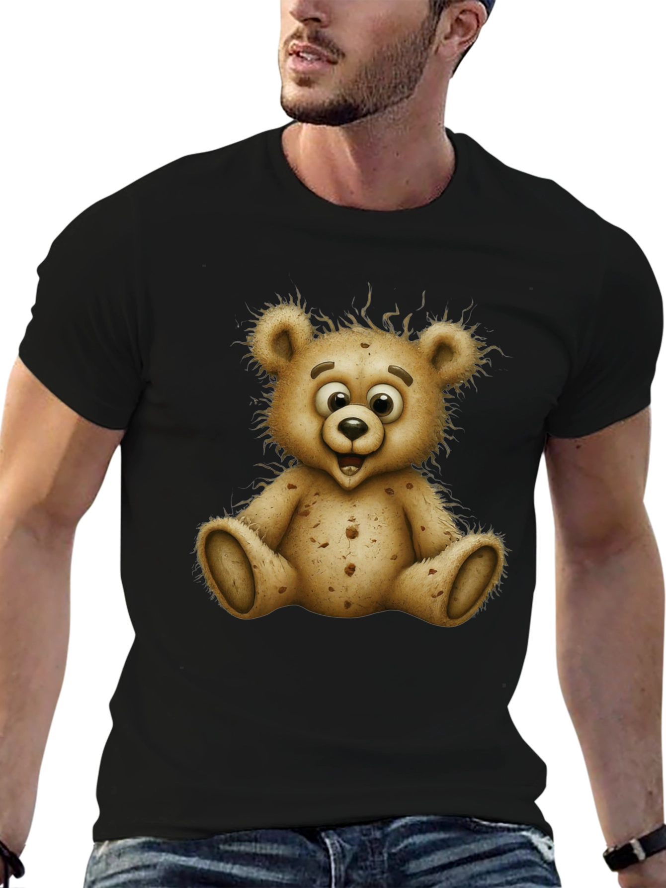 Cute Cartoon Bear Graphic Black T-Shirt