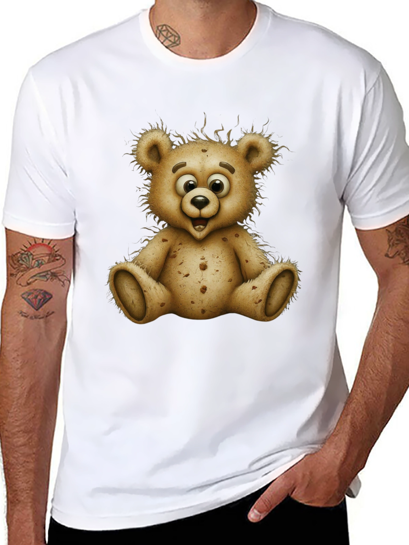 Cute Cartoon Bear Graphic Black T-Shirt
