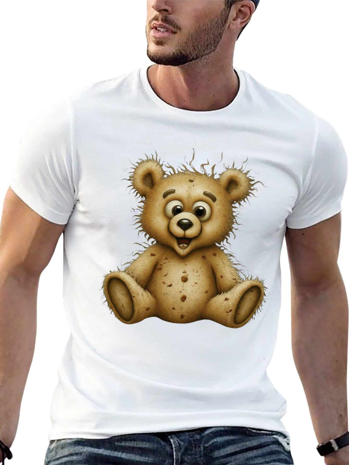 Cute Cartoon Bear Graphic Black T-Shirt