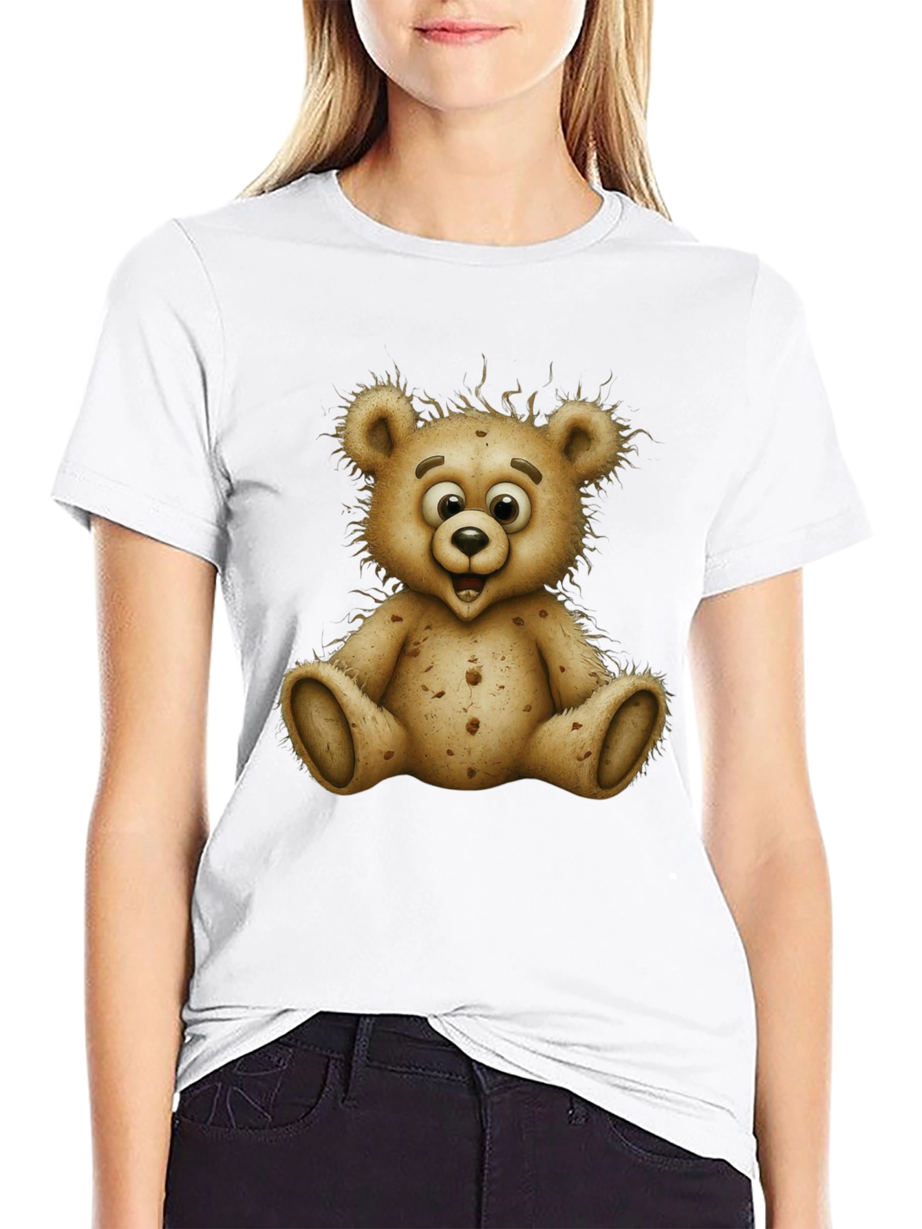 Cute Cartoon Bear Graphic Black T-Shirt