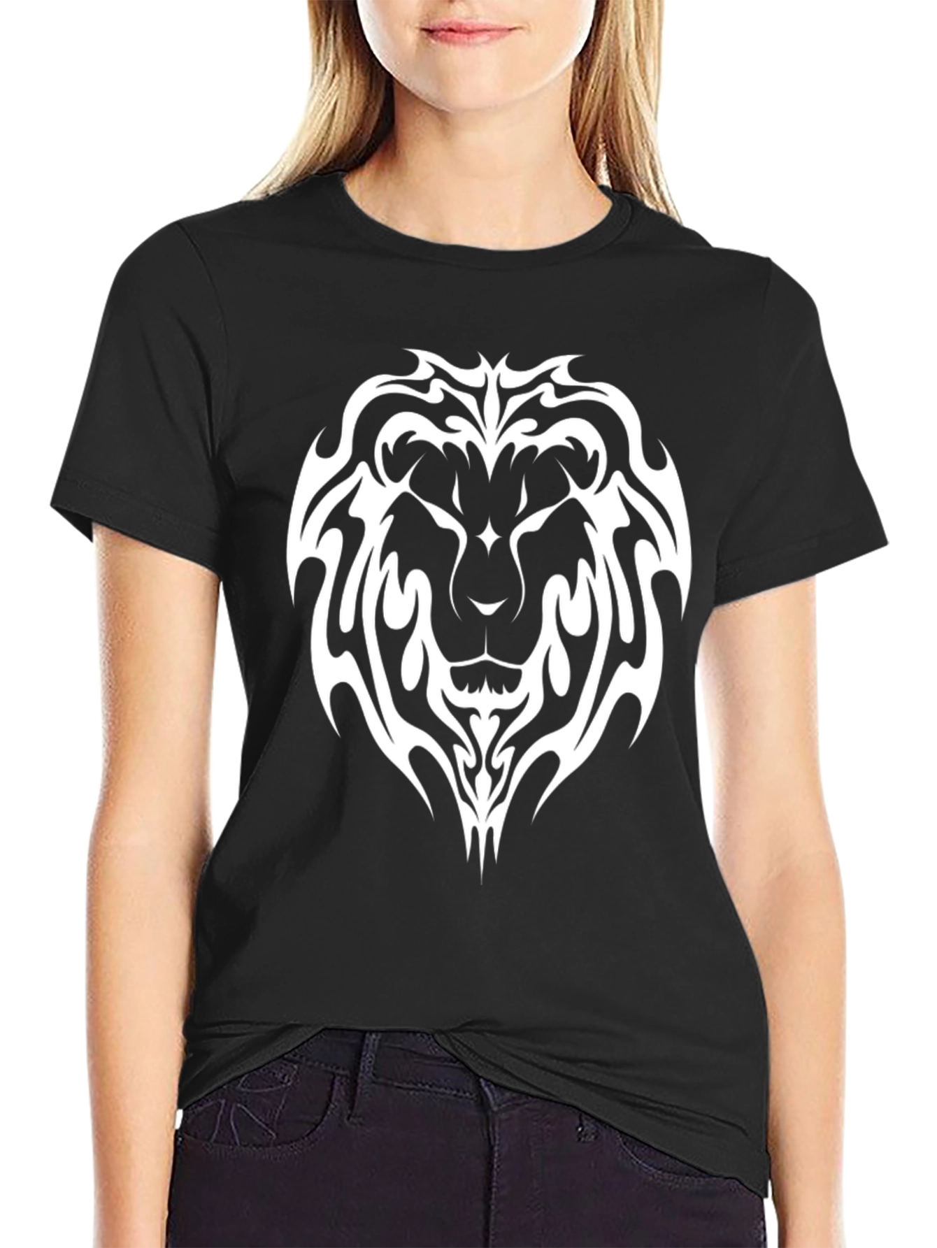 Lion Tribal Print Black T-Shirt