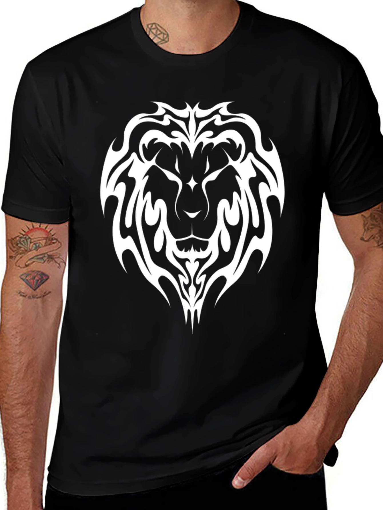 Lion Tribal Print Black T-Shirt