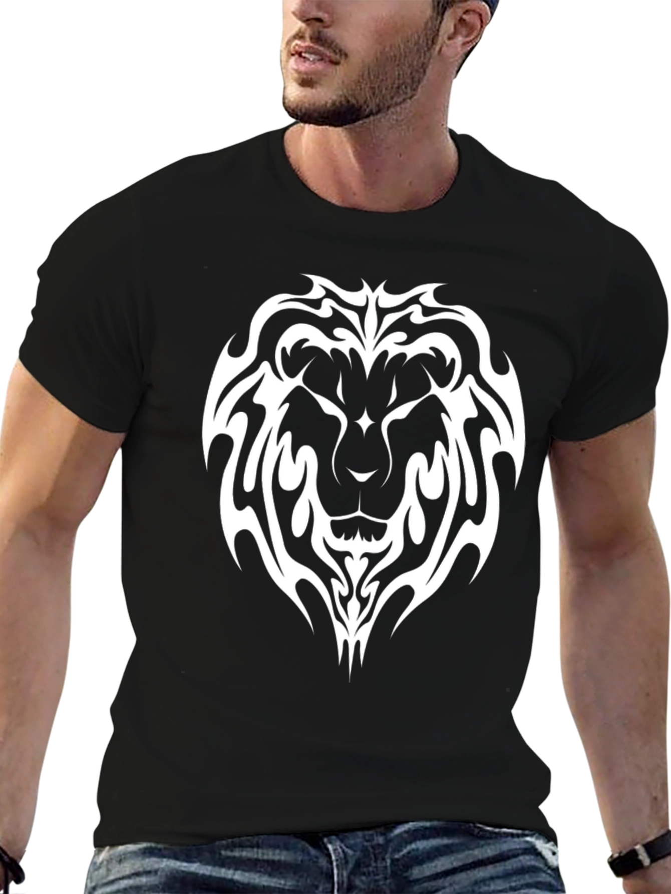 Lion Tribal Print Black T-Shirt