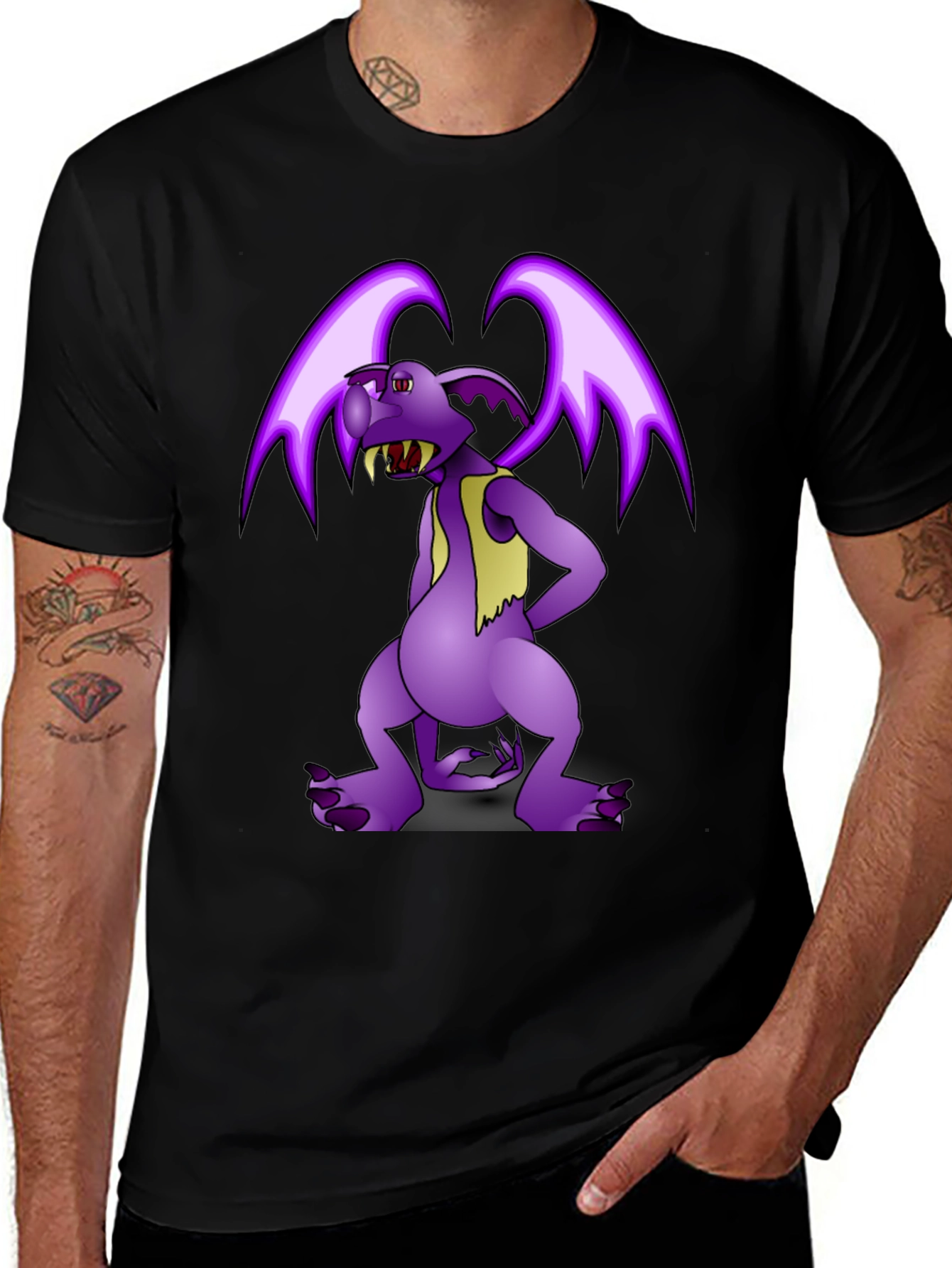 Cartoon Gargoyle Graphic Tee - Black