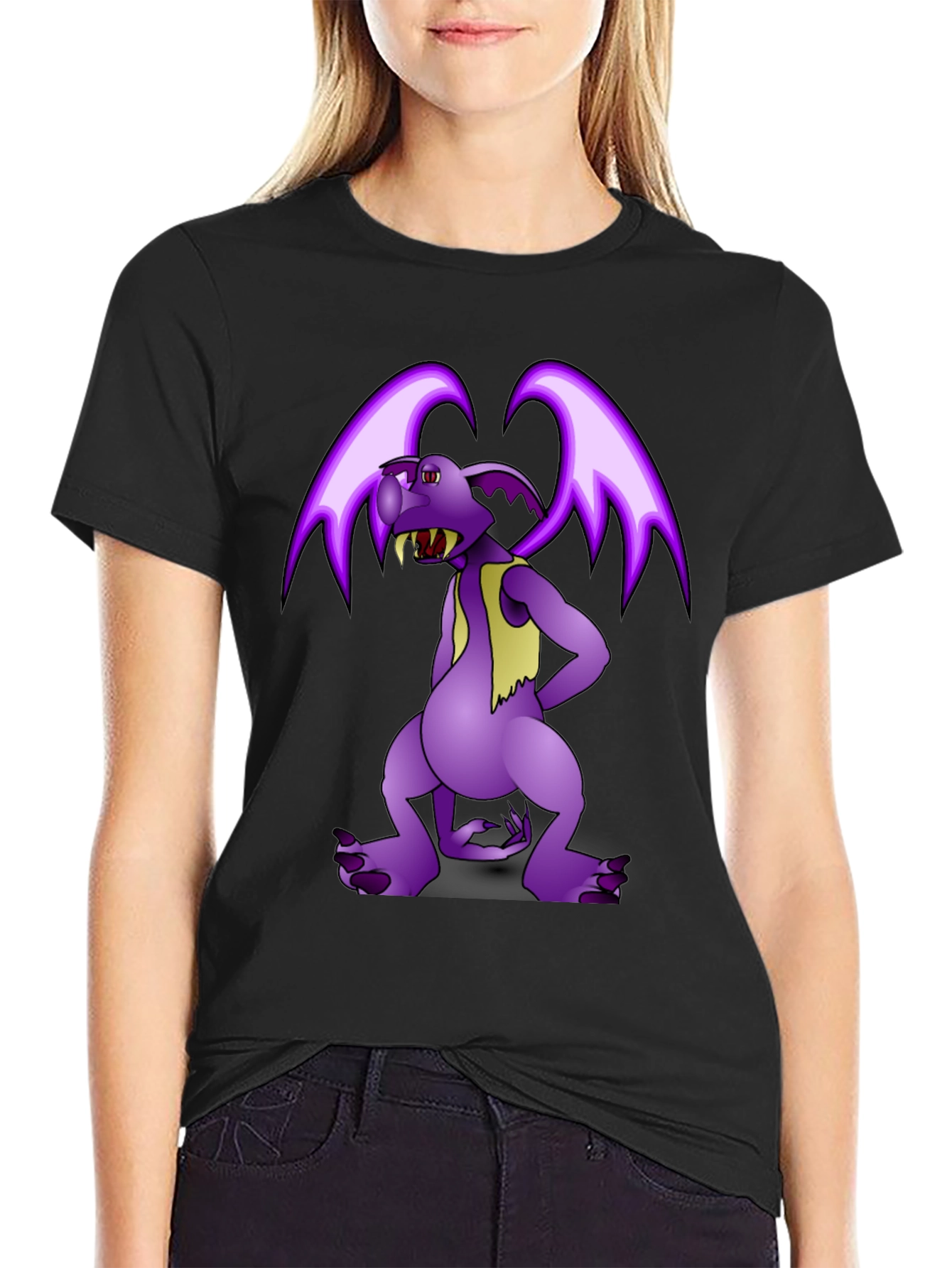 Cartoon Gargoyle Graphic Tee - Black