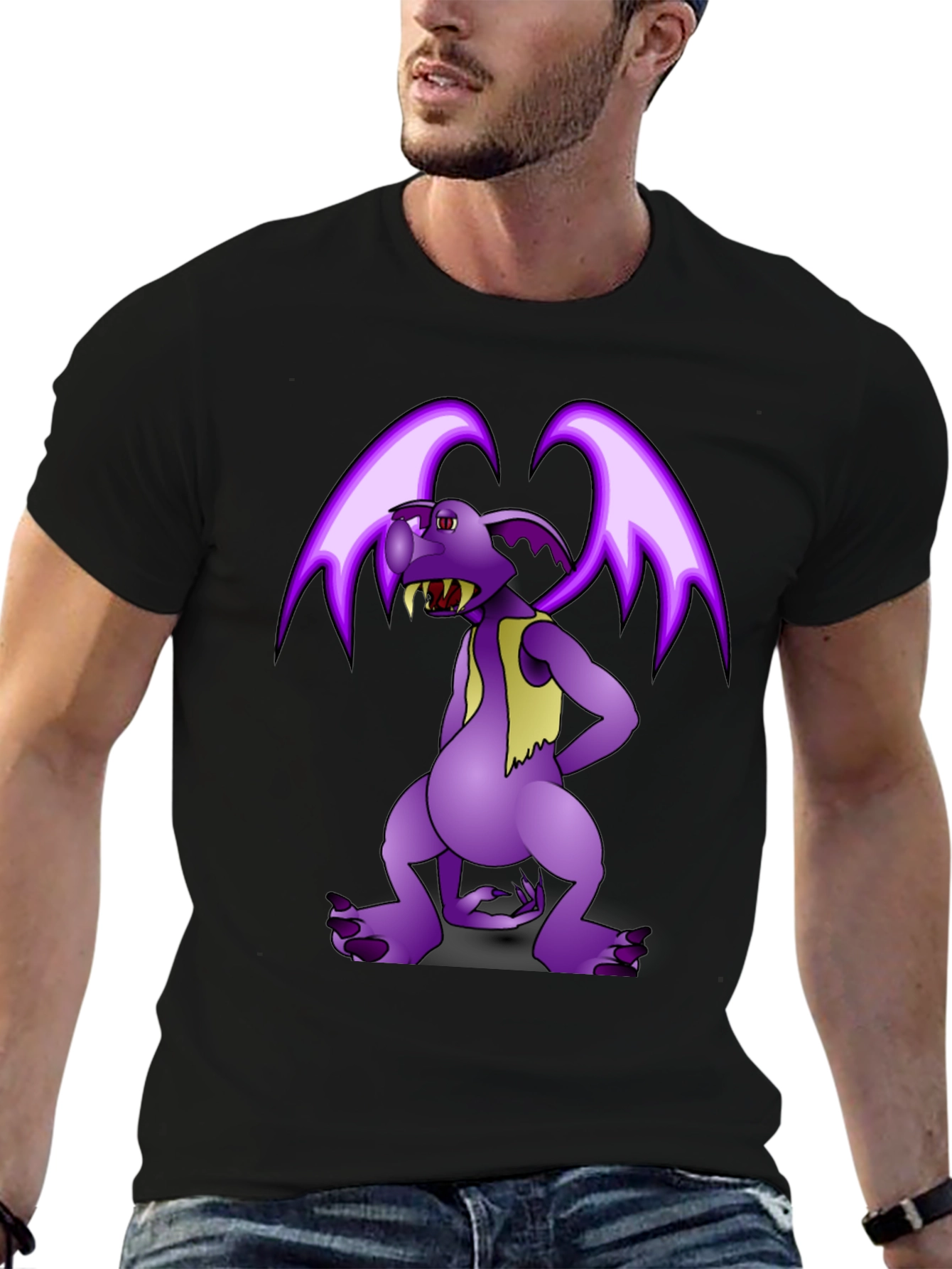 Cartoon Gargoyle Graphic Tee - Black