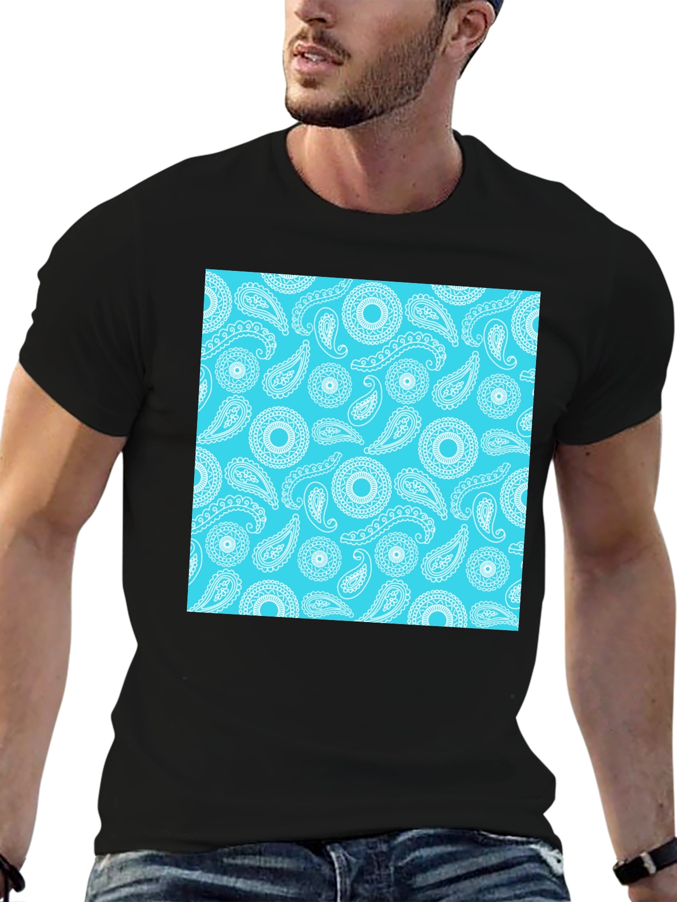 Paisley Pattern Tee - Stylish Black T-Shirt