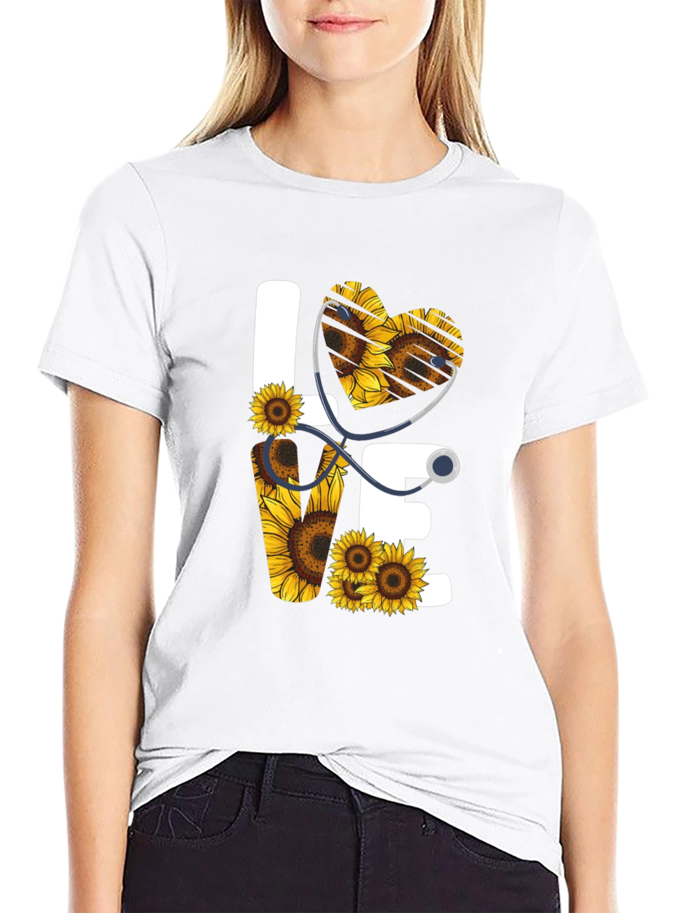 Sunflower Heart Stethoscope Graphic Tee
