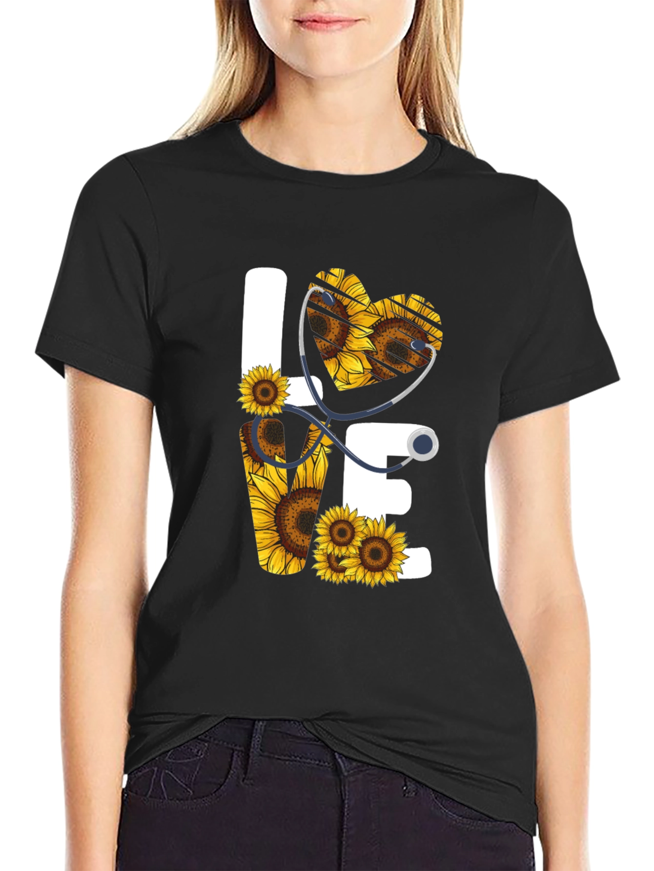 Sunflower Heart Stethoscope Graphic Tee