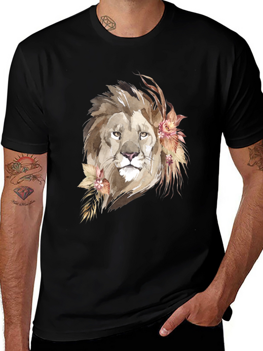 Watercolor Lion Graphic Tee - Stylish Animal Print