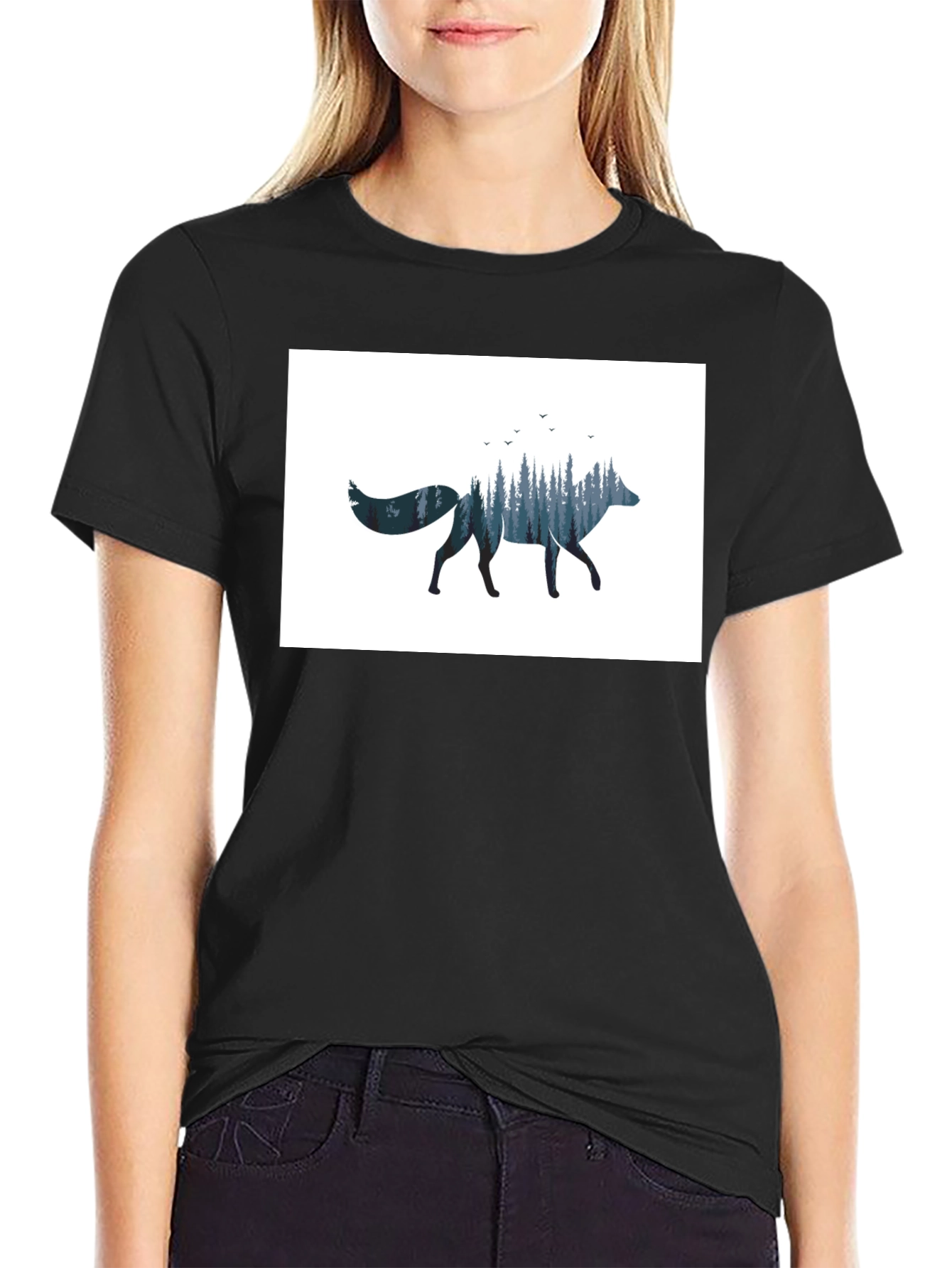Nature Fox Graphic Black T-Shirt