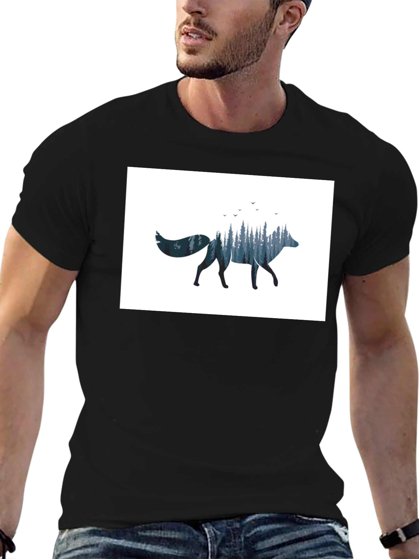 Nature Fox Graphic Black T-Shirt