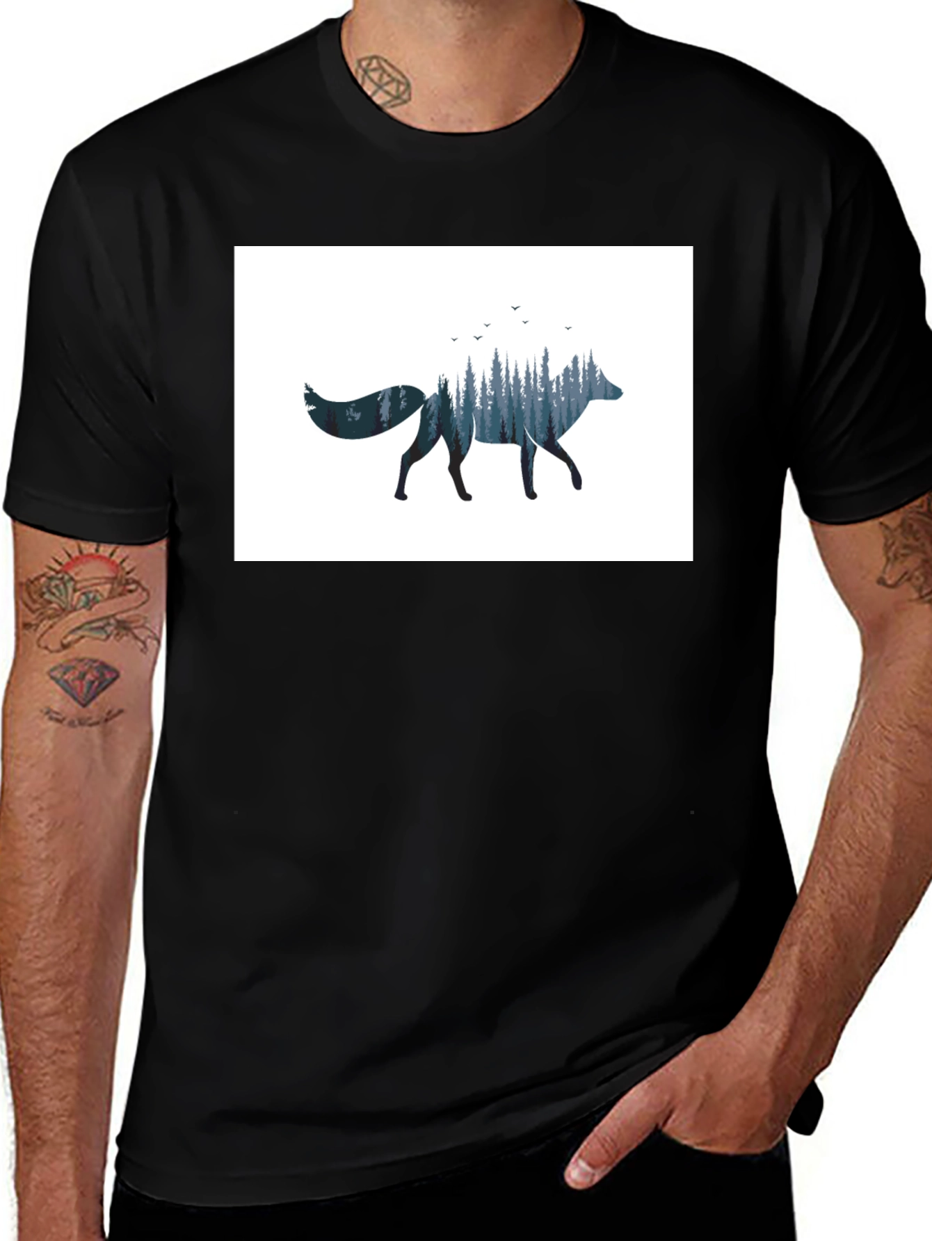 Nature Fox Graphic Black T-Shirt