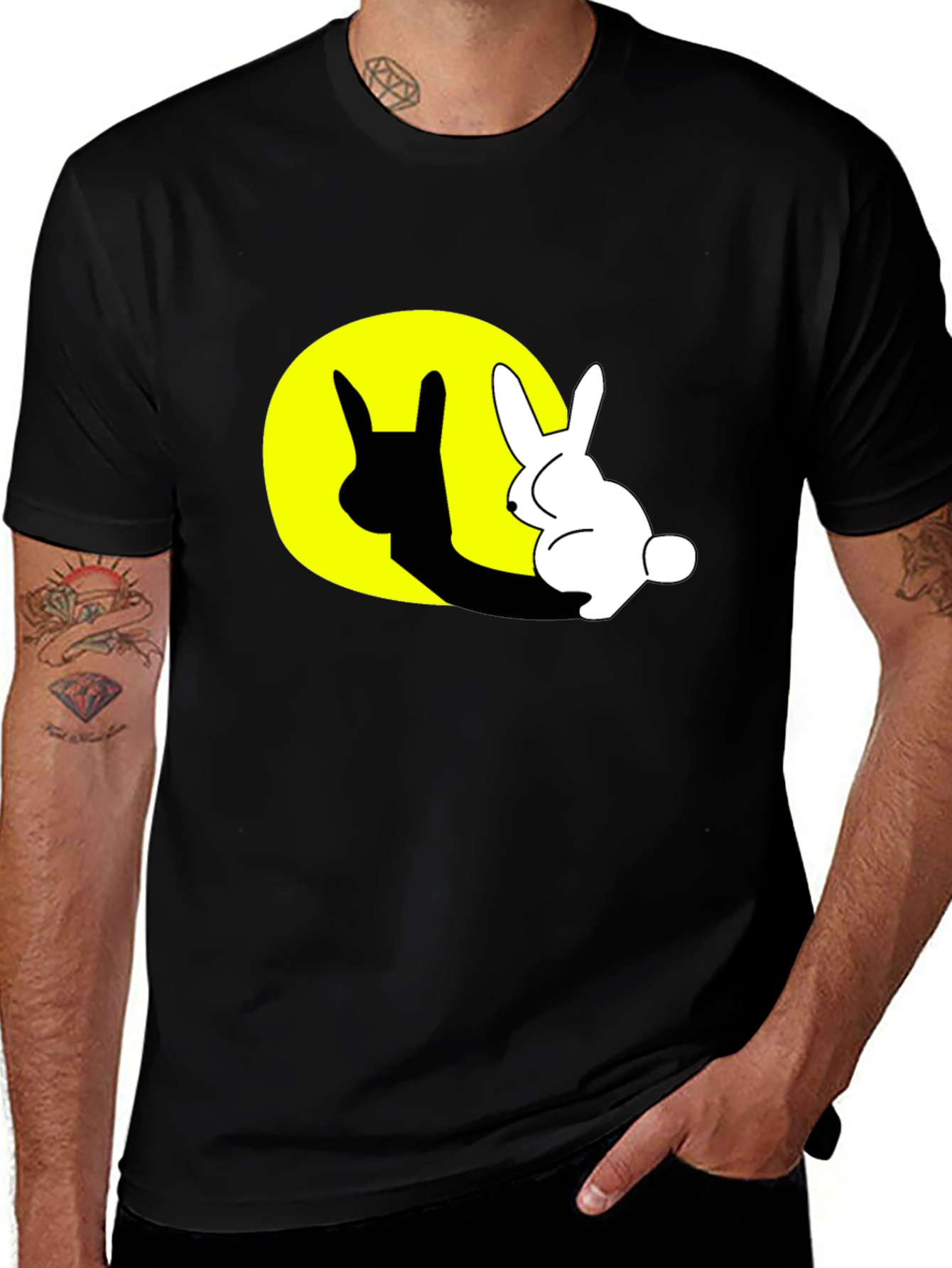 Rabbit Shadow Graphic Black T-Shirt