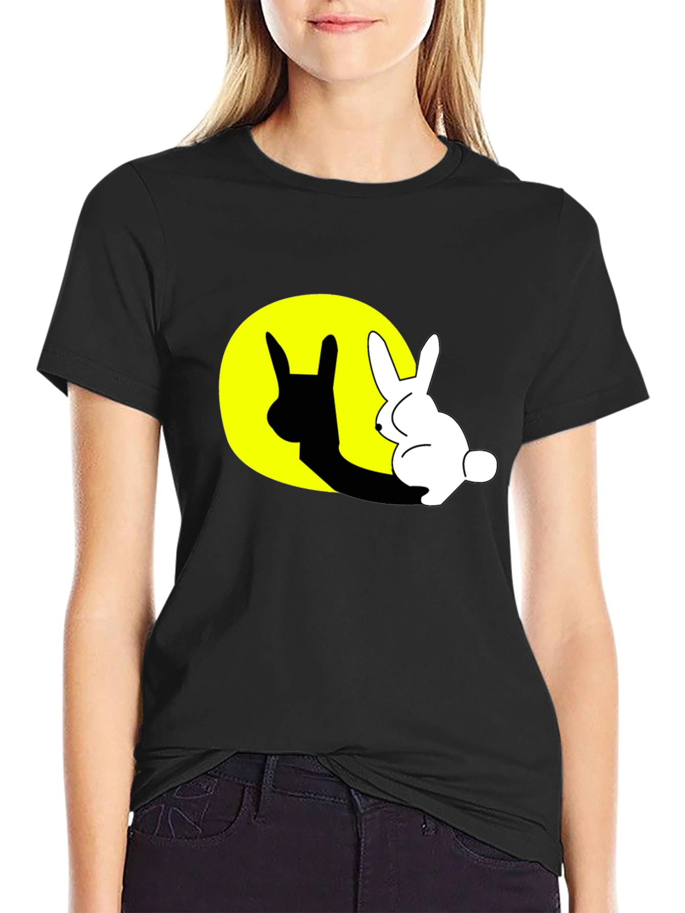 Rabbit Shadow Graphic Black T-Shirt