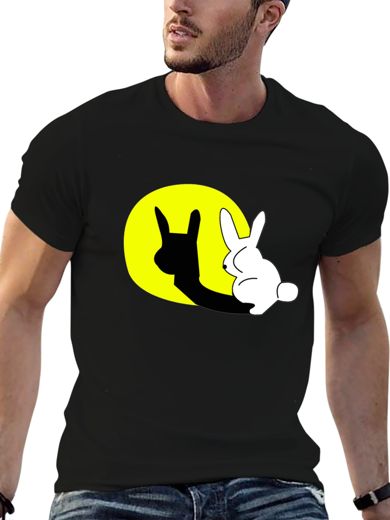Rabbit Shadow Graphic Black T-Shirt