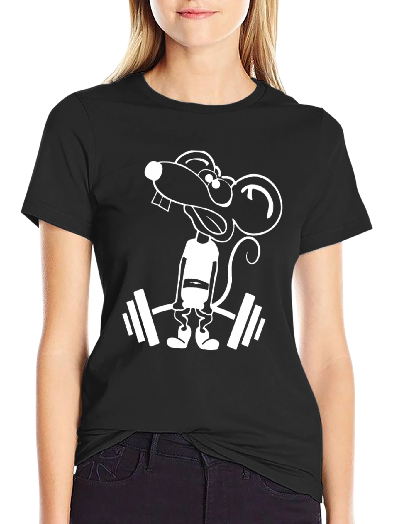 Funny Rat Lifting Weights Black T-Shirt