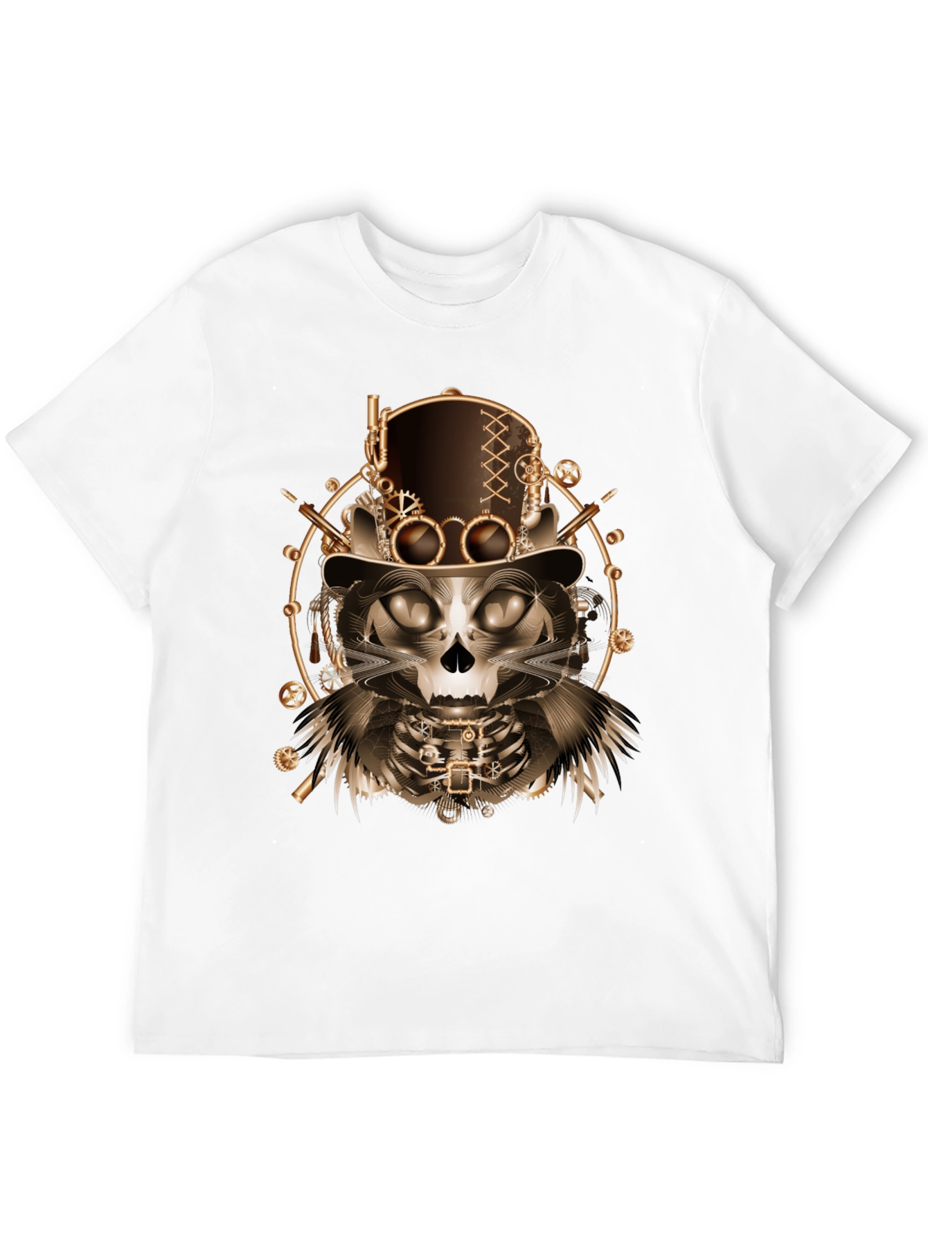 Steampunk Cat Skull T-Shirt - Unique Gothic Design