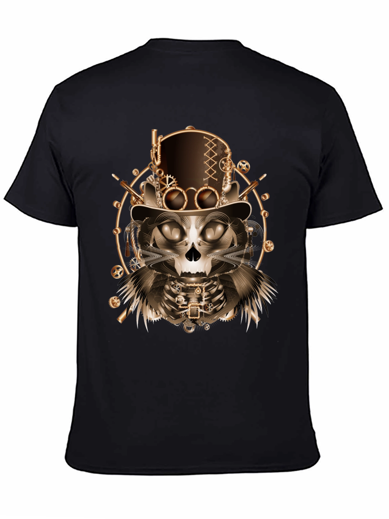Steampunk Cat Skull T-Shirt - Unique Gothic Design