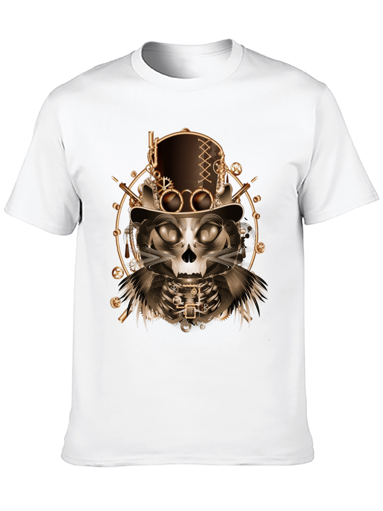 Steampunk Cat Skull T-Shirt - Unique Gothic Design