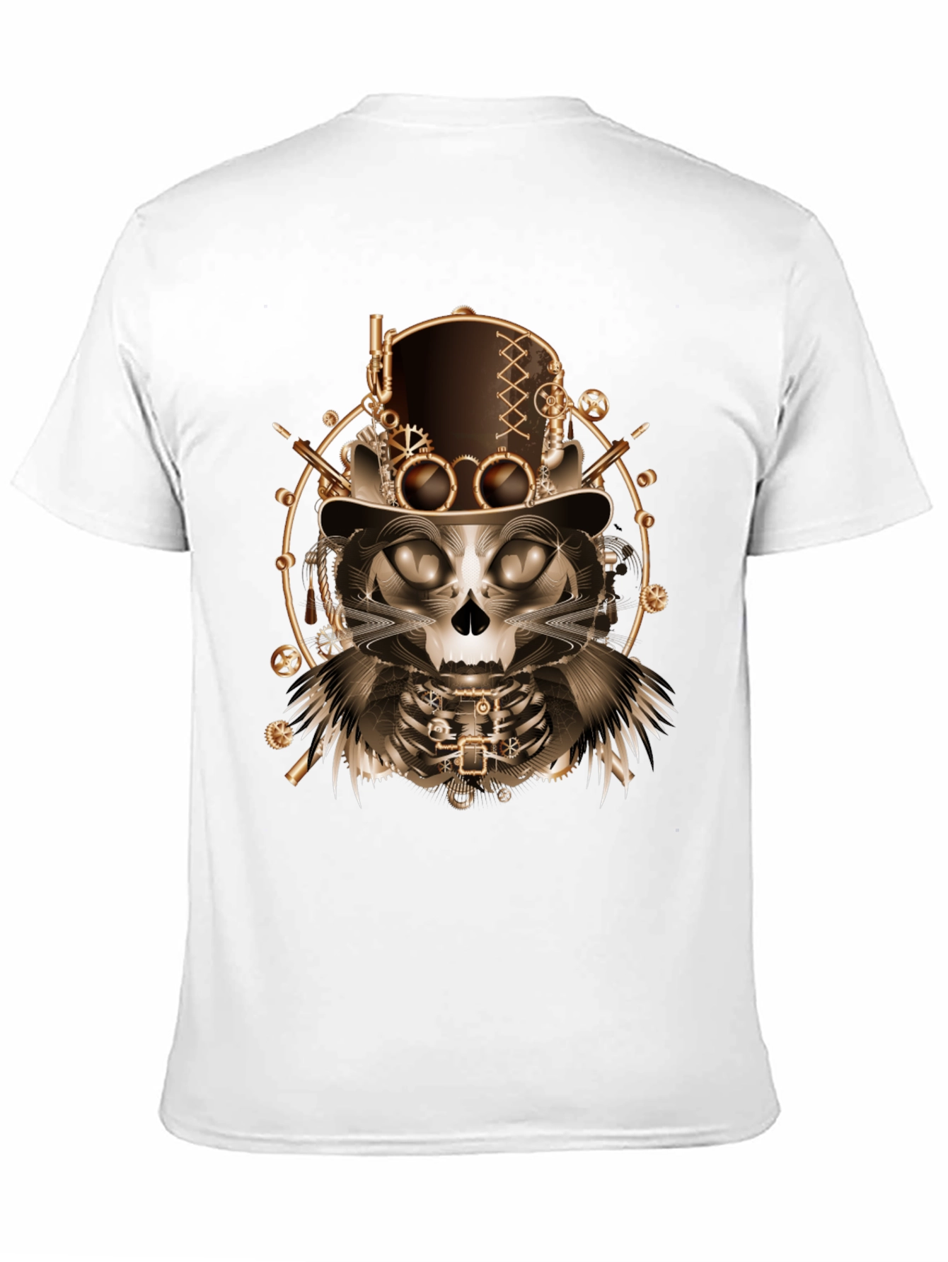 Steampunk Cat Skull T-Shirt - Unique Gothic Design